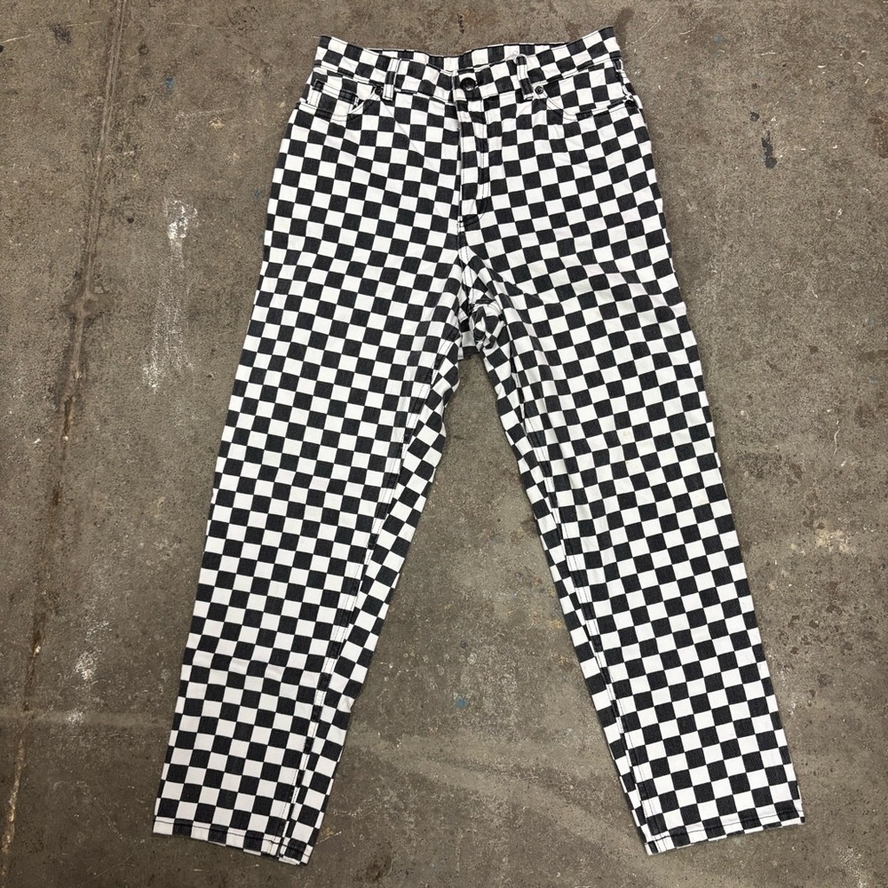 Monki Checkered Black and White Women’s Denim High Waisted Jeans